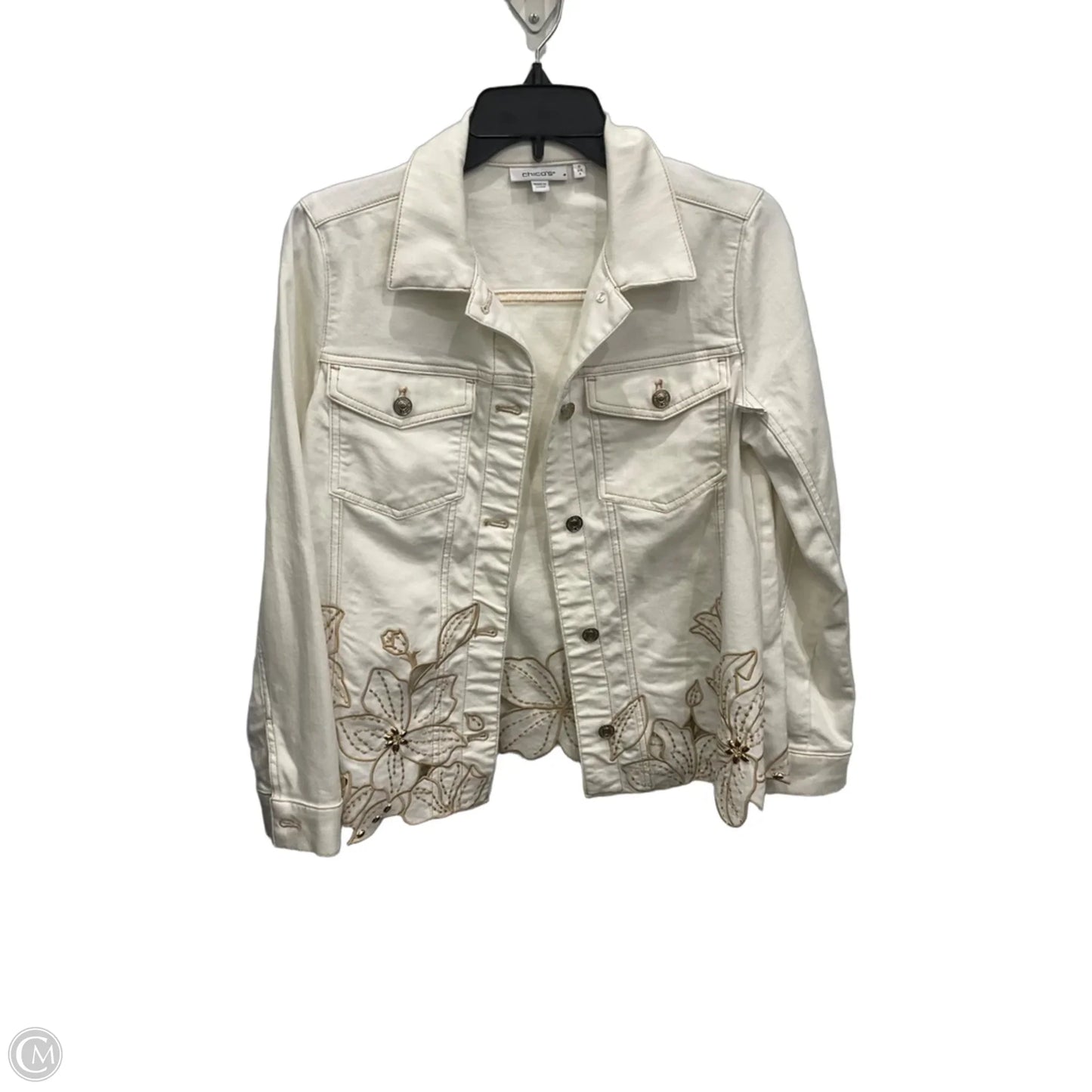 Jacket Denim By Chicos In White Denim, Size: S