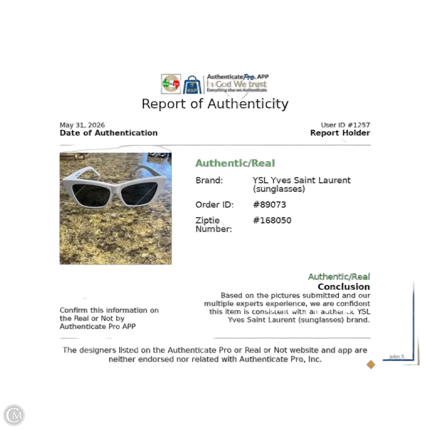 Sunglasses Luxury Designer By Yves Saint Laurent, Size: