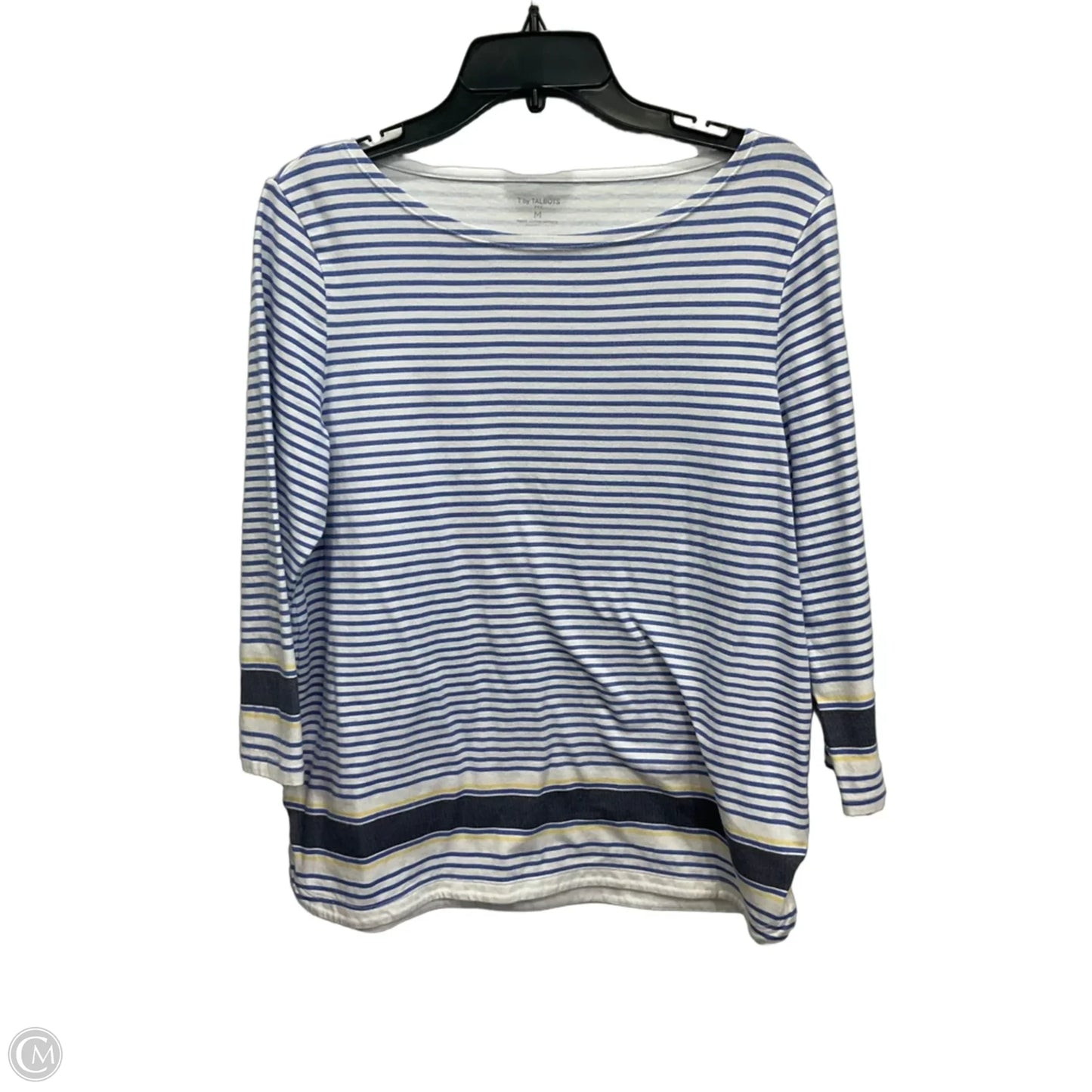 Top 3/4 Sleeve By Talbots In Blue & White, Size: M