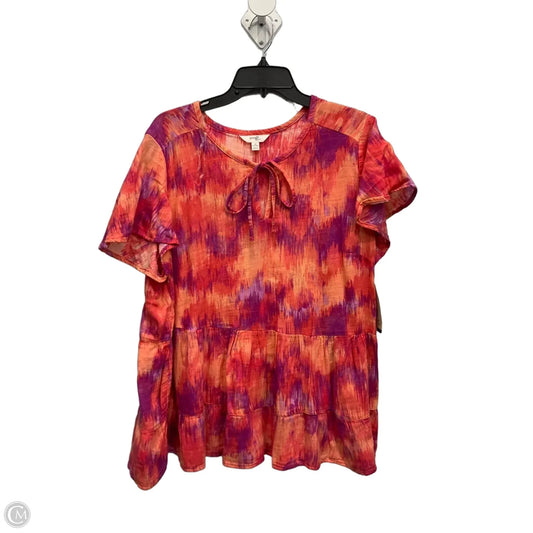 Top Short Sleeve By Terra & Sky In Orange & Pink, Size: 1x