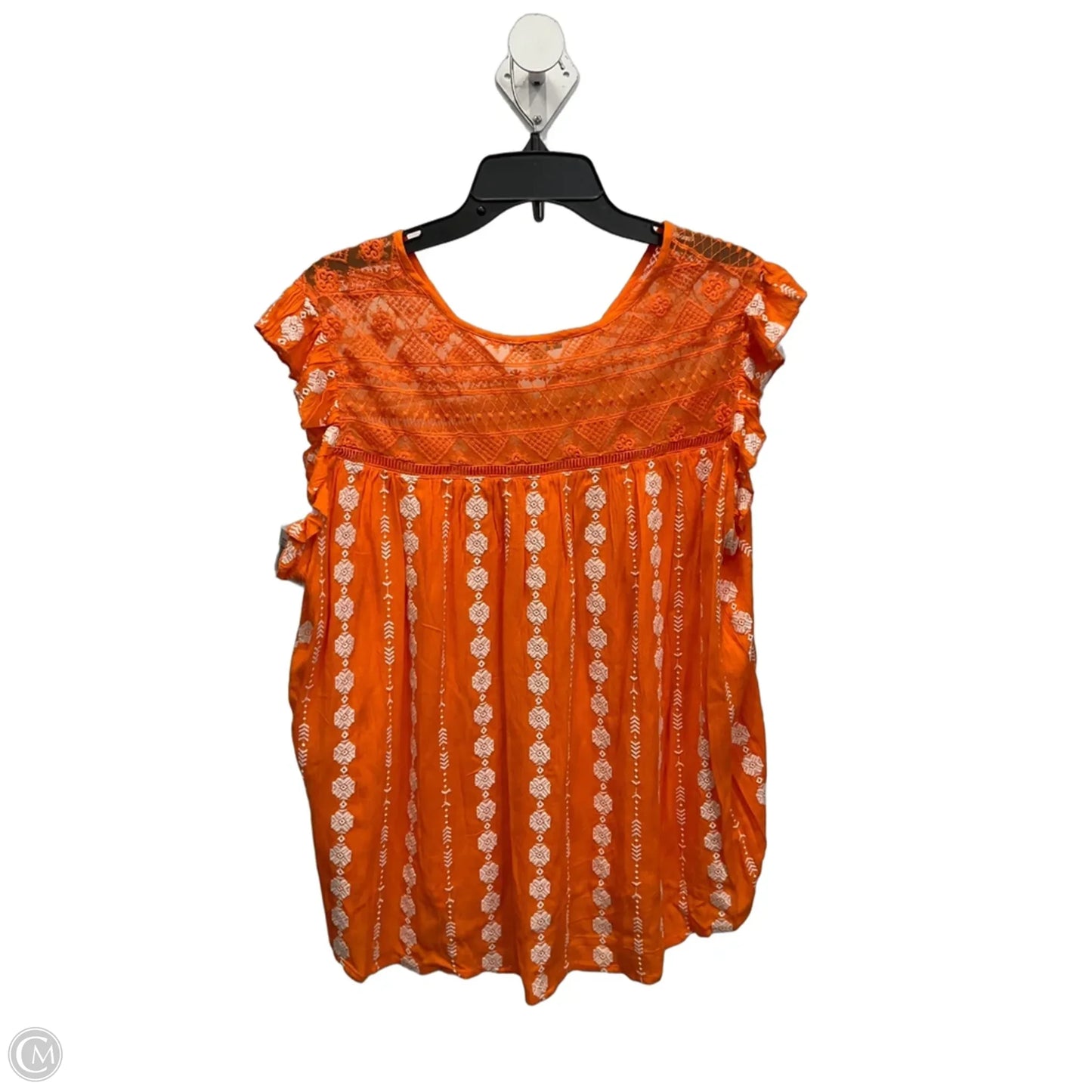 Blouse Sleeveless By Cato In Orange & White, Size: Xl