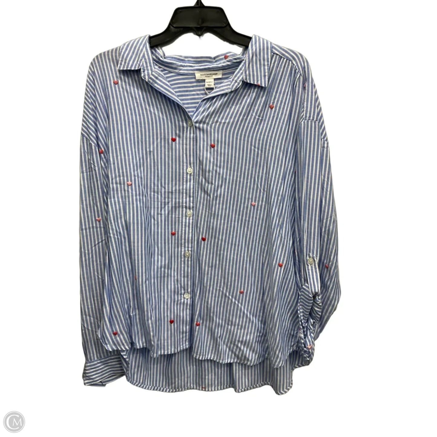 Blouse Long Sleeve By Beachlunchlounge In Blue & White, Size: Xl