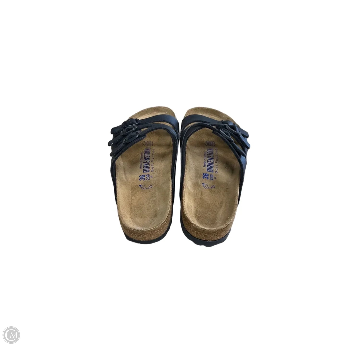Sandals Flats By Birkenstock In Black & Tan, Size: 6