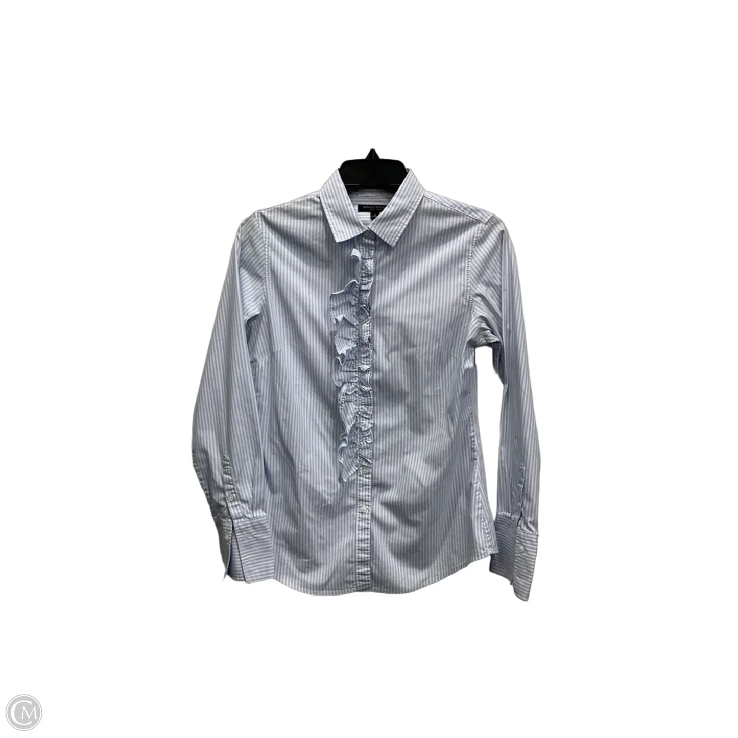 Blouse Long Sleeve By Banana Republic In Blue & White, Size: S