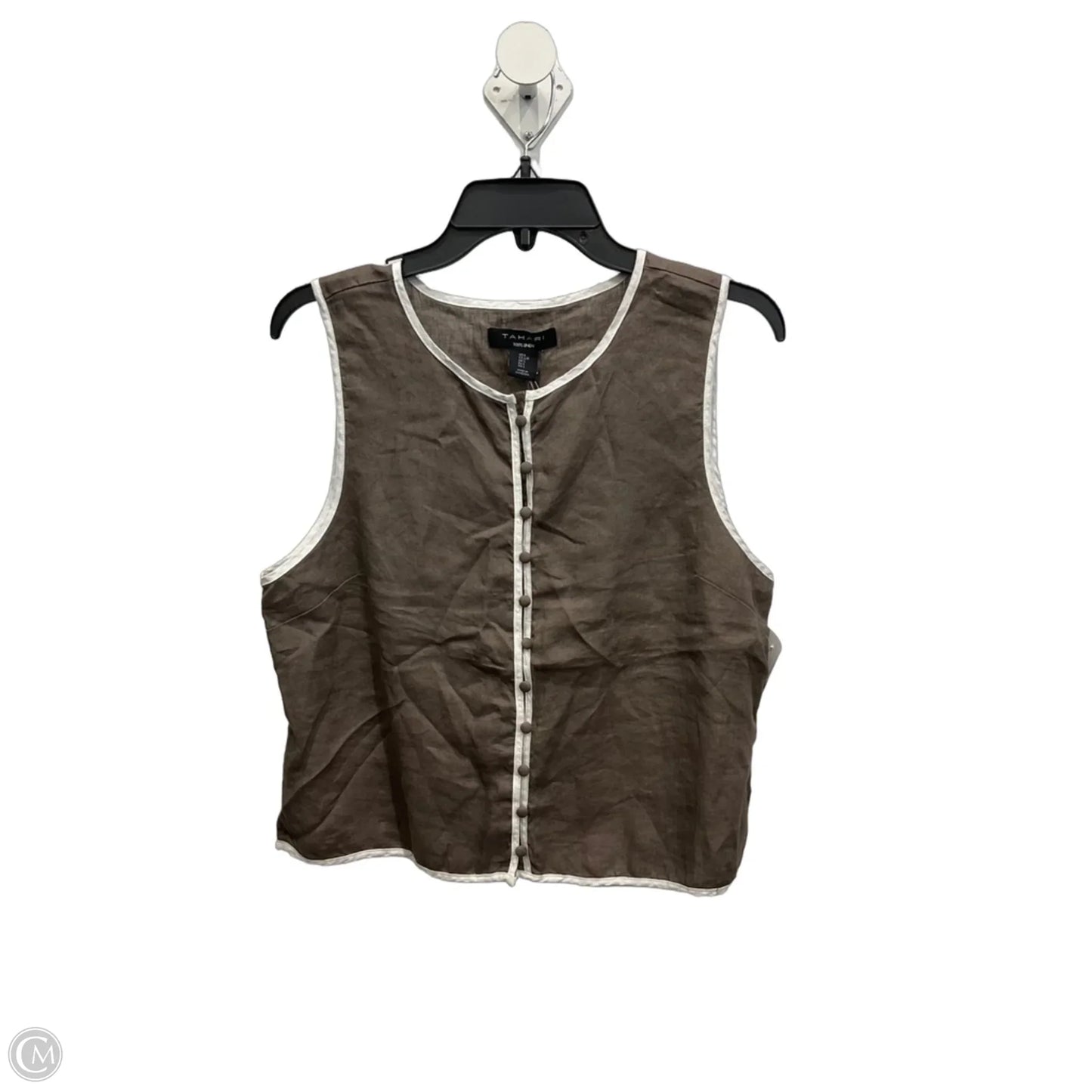 Top Sleeveless Basic By Tahari In Brown & White, Size: L