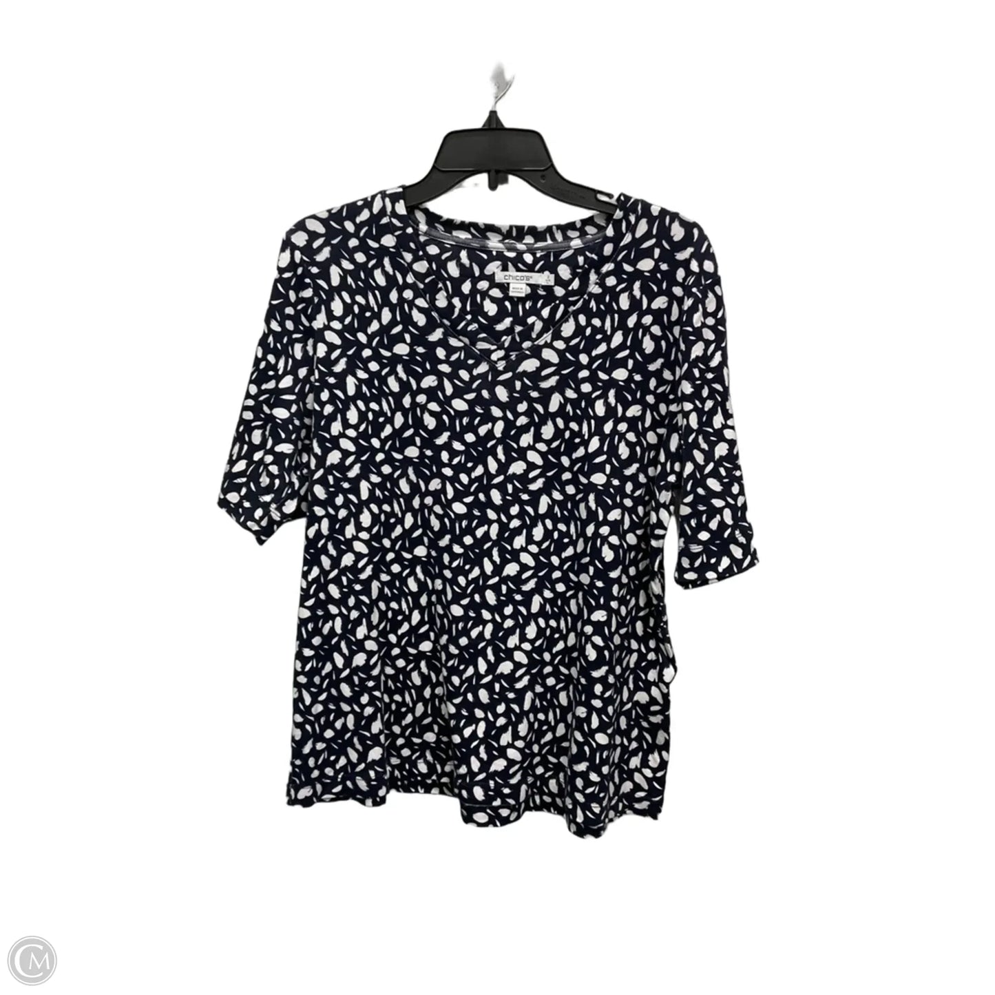 Top Short Sleeve By Chicos In Blue & White, Size: L