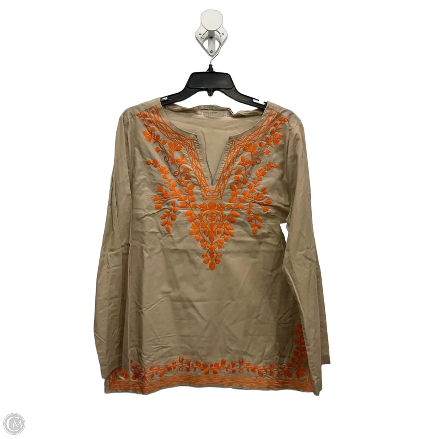 Top Long Sleeve By Michael By Michael Kors In Orange & Tan, Size: L