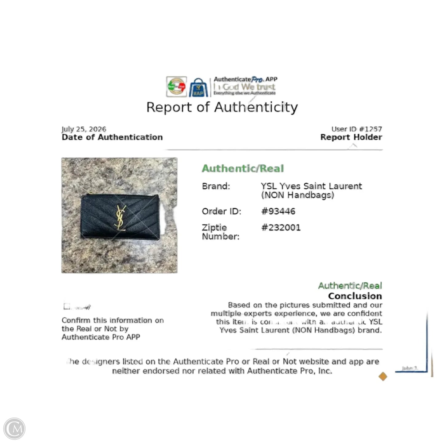 Id/card Holder Luxury Designer By Yves Saint Laurent, Size: Small