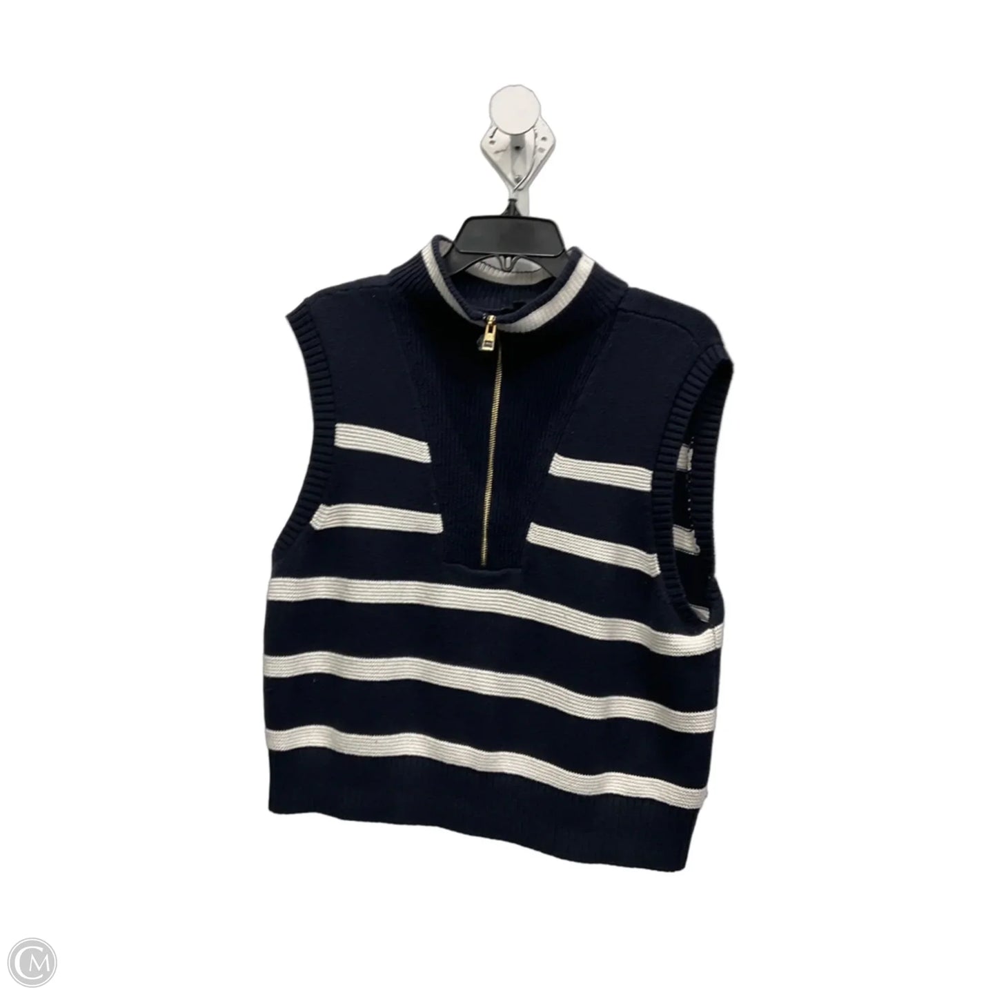Vest Sweater By Talbots In Blue & White, Size: Lp