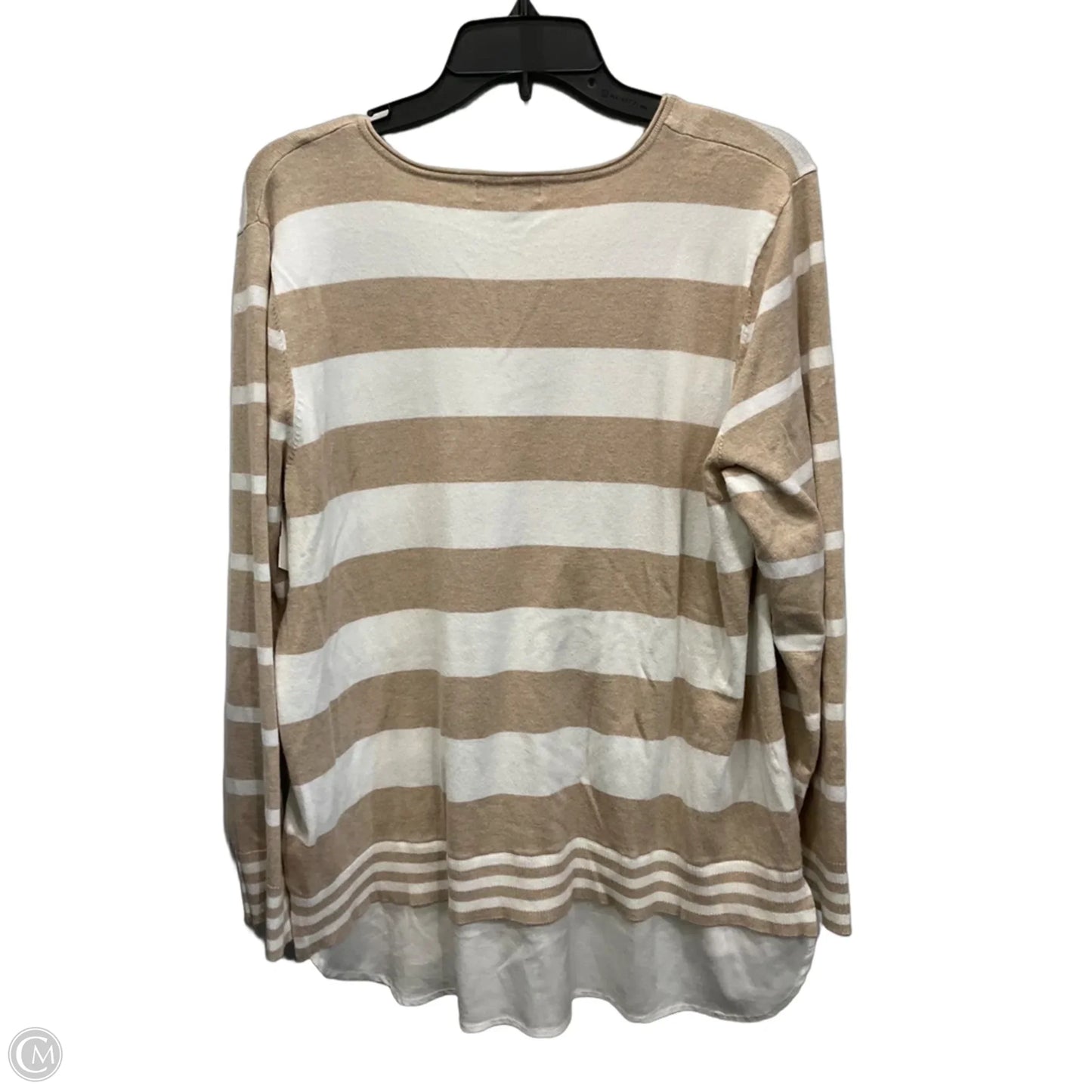 Top Long Sleeve By Calvin Klein In Tan & White, Size: L