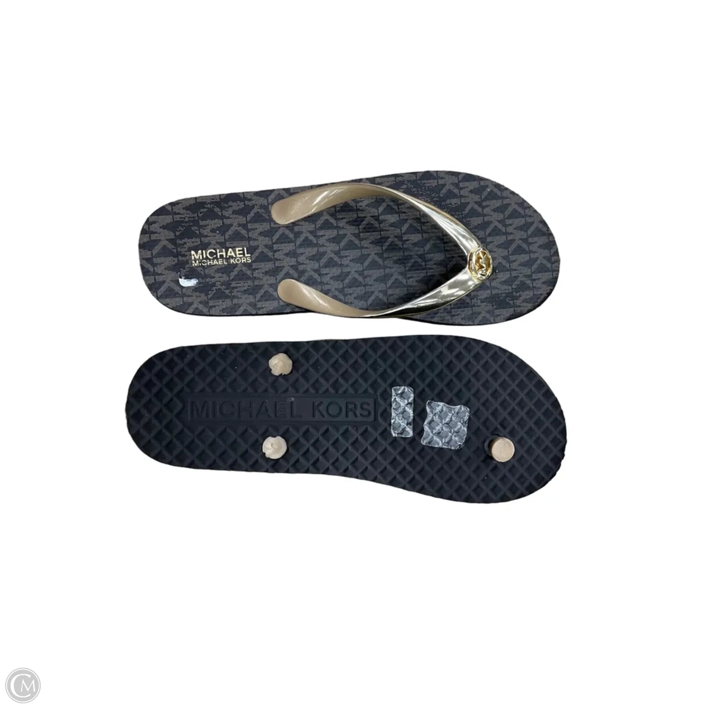 Sandals Flip Flops By Michael By Michael Kors In Brown & Gold, Size: 8
