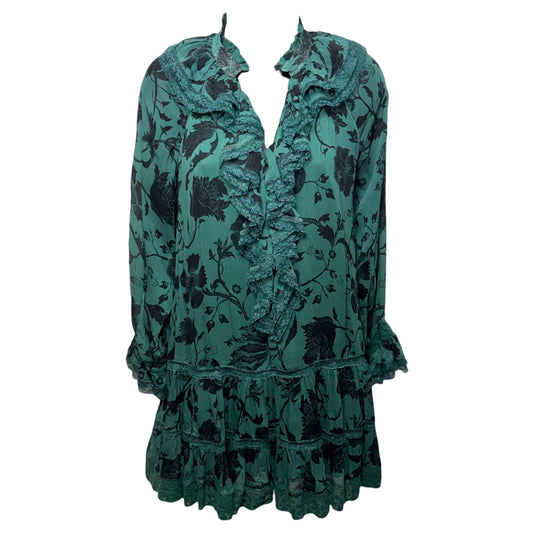 Ruffle V-Neck Tunic Dress By Florence Balducci X Anthropologie In Green, Size: XS