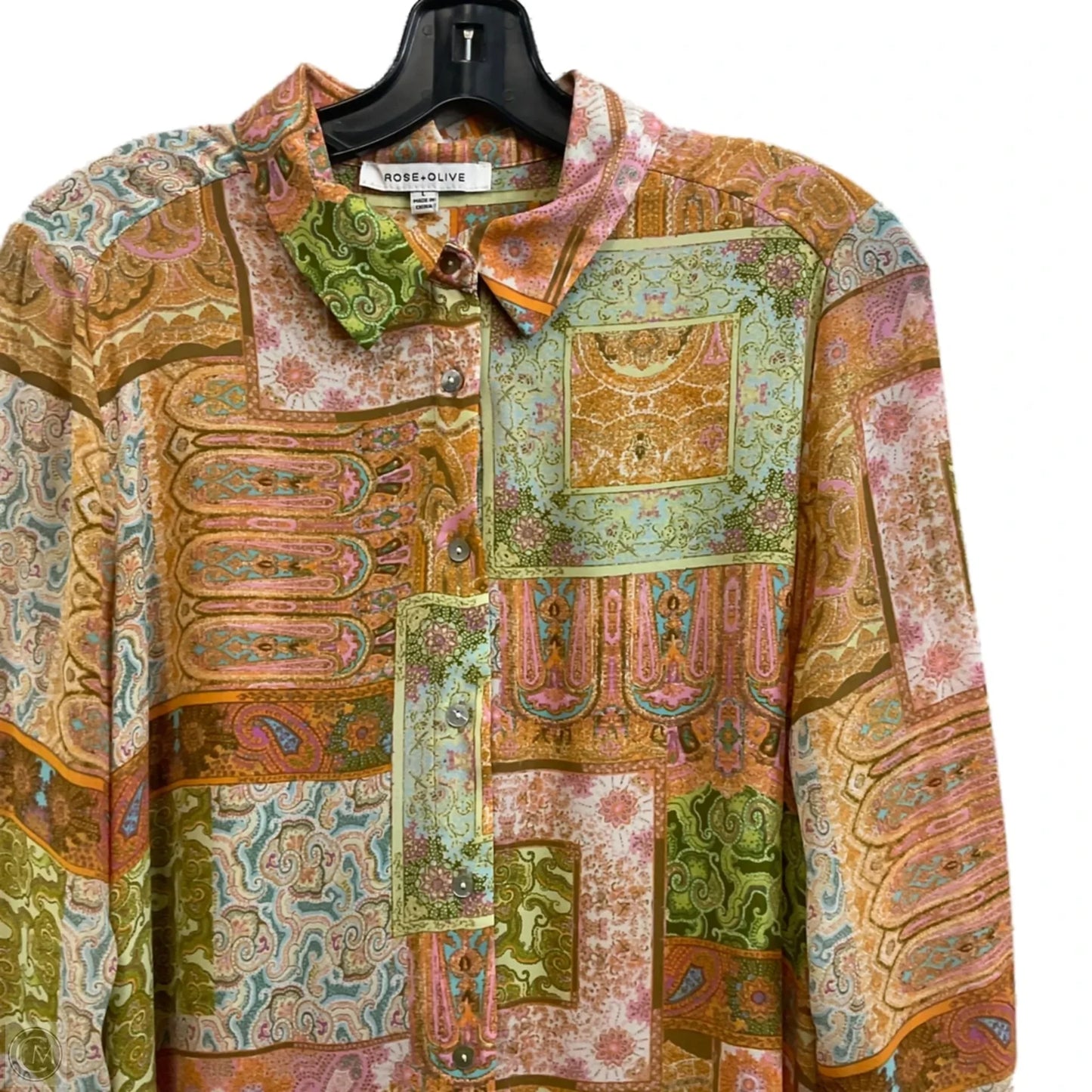 Blouse Long Sleeve By Rose And Olive In Orange & Pink, Size: L