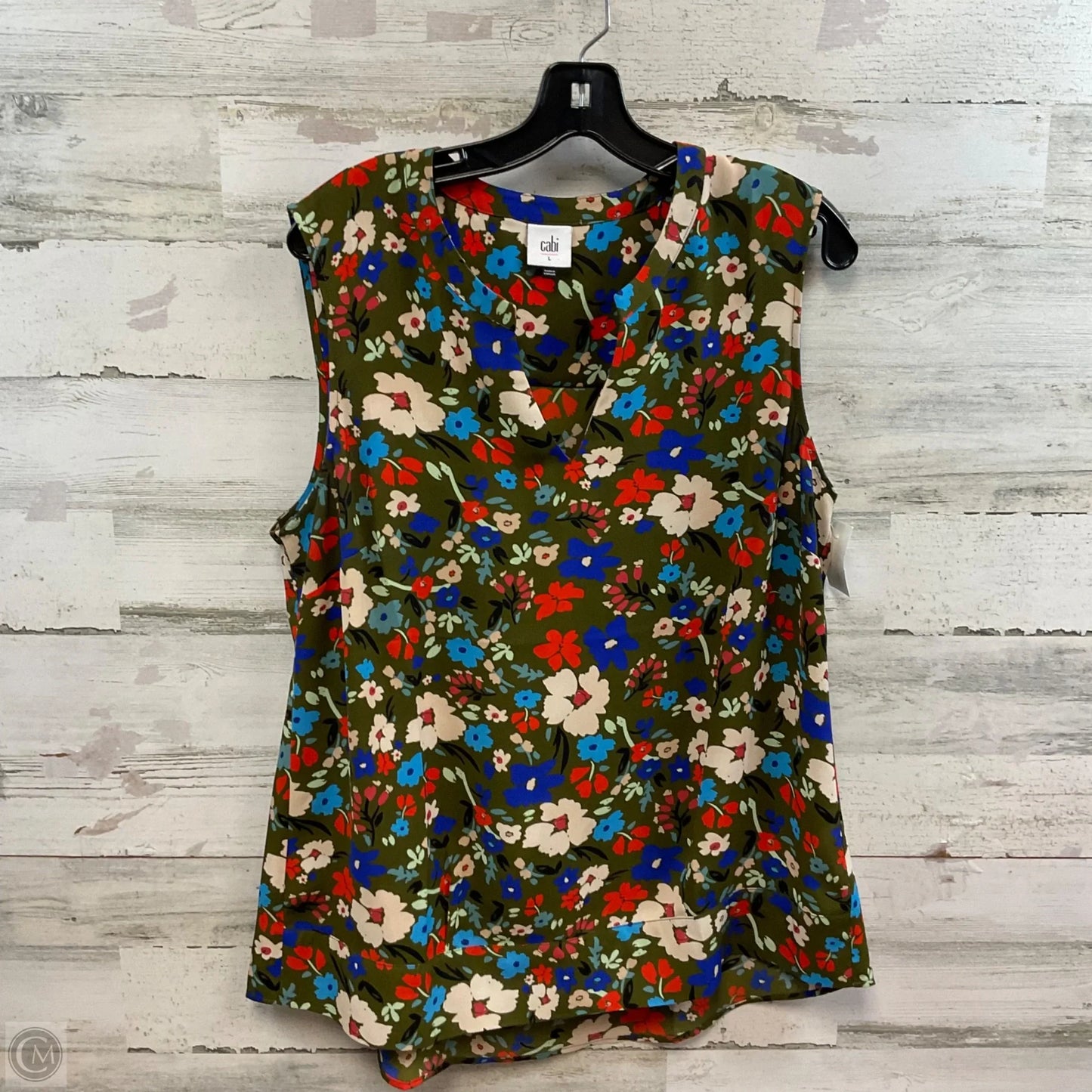 Blouse Sleeveless By Cabi In Green & Red, Size: L