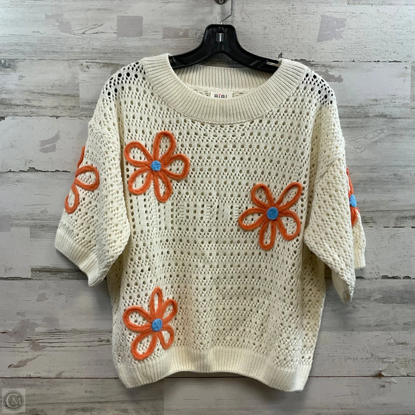 Sweater Short Sleeve By Bibi In Cream & Orange, Size: Xl