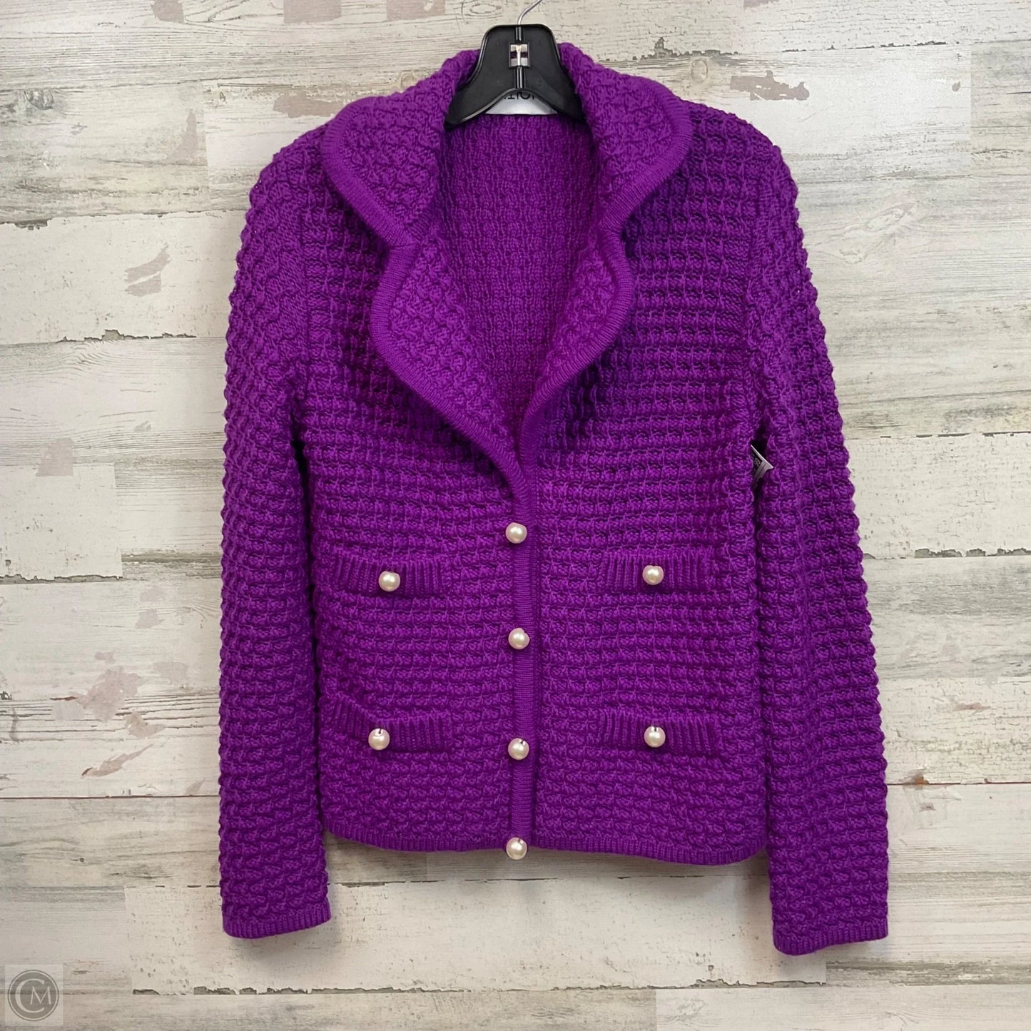 Cardigan Luxury Designer By Moschino In Purple, Size: M