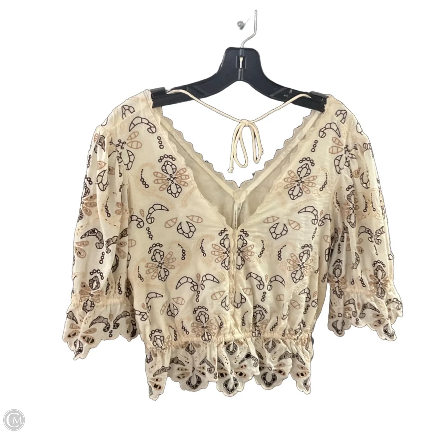 Blouse Short Sleeve By Anthropologie In Cream, Size: Xs