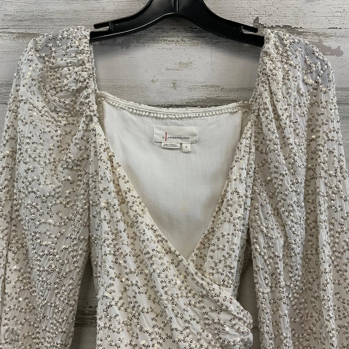 Blouse Long Sleeve By Anthropologie In White, Size: M