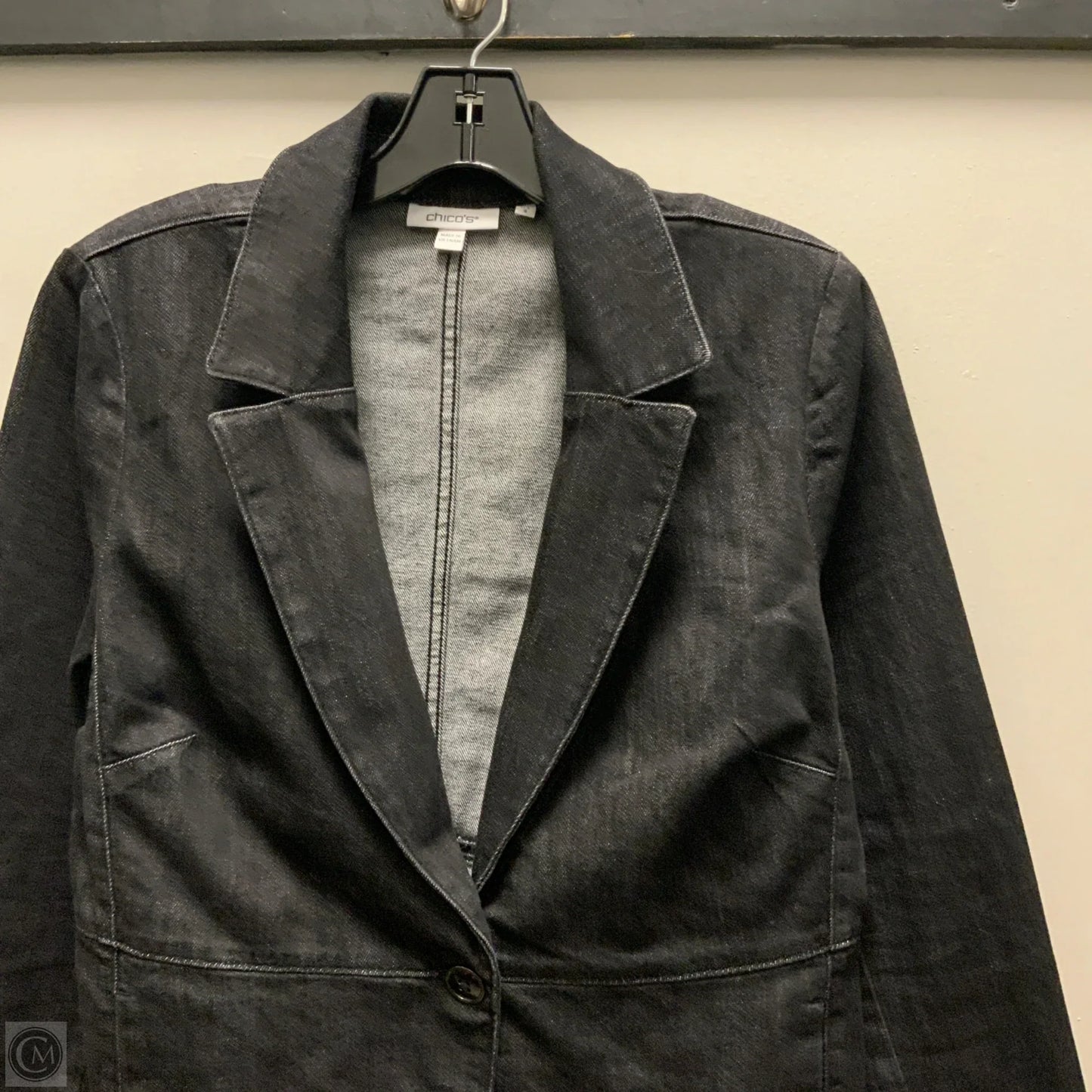 Jacket Denim By Chicos In Black Denim, Size: M