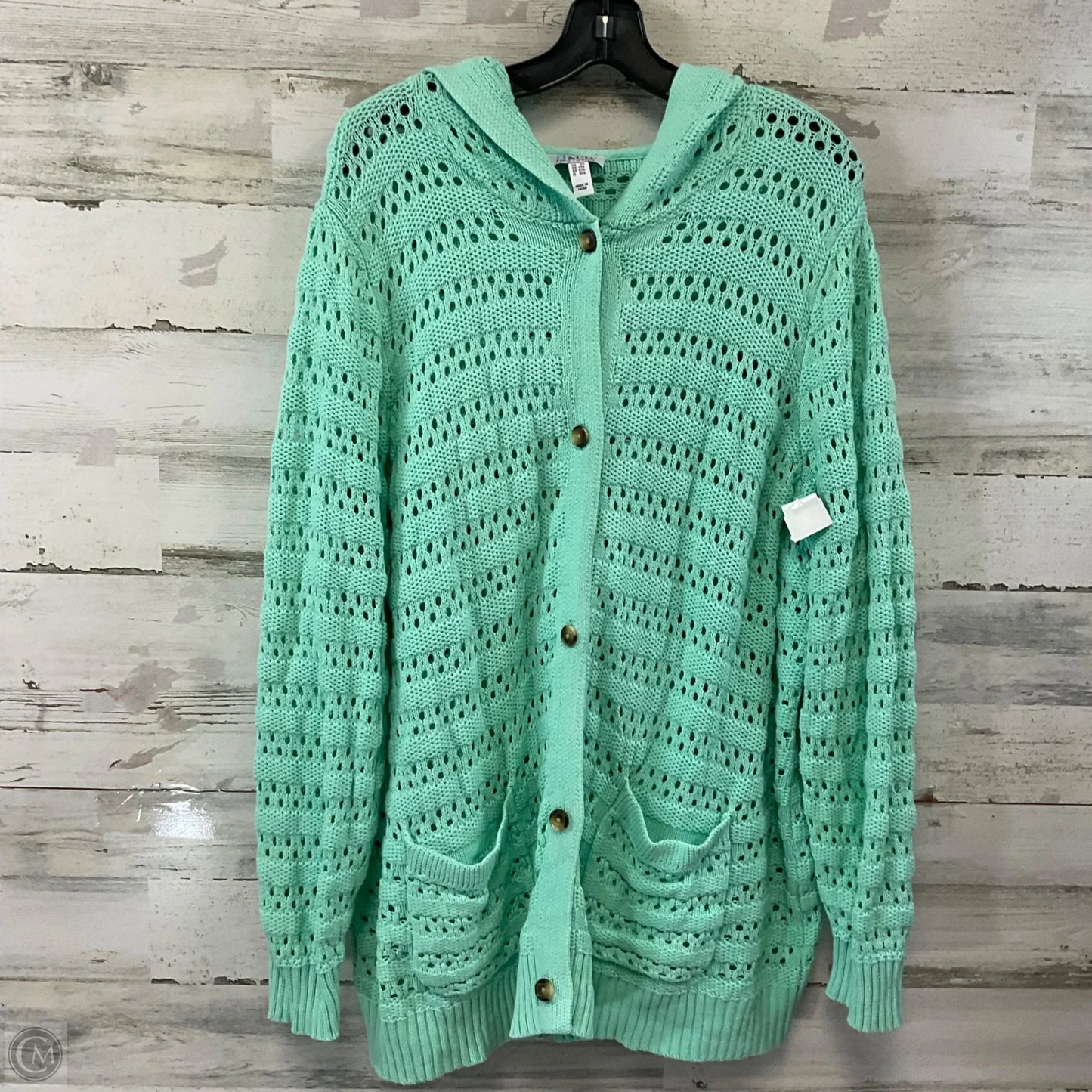Cardigan By Denim And Company In Green, Size: 2x