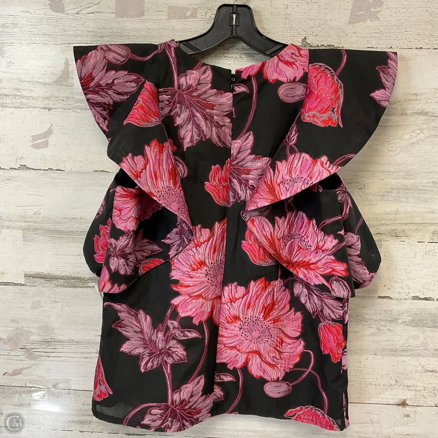 Blouse Short Sleeve By Badgley Mischka In Black & Pink, Size: S