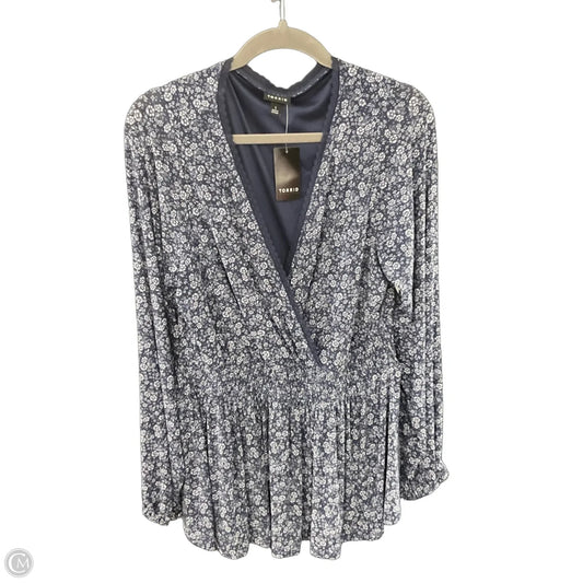 Blouse Long Sleeve By Torrid In Blue, Size: 1x