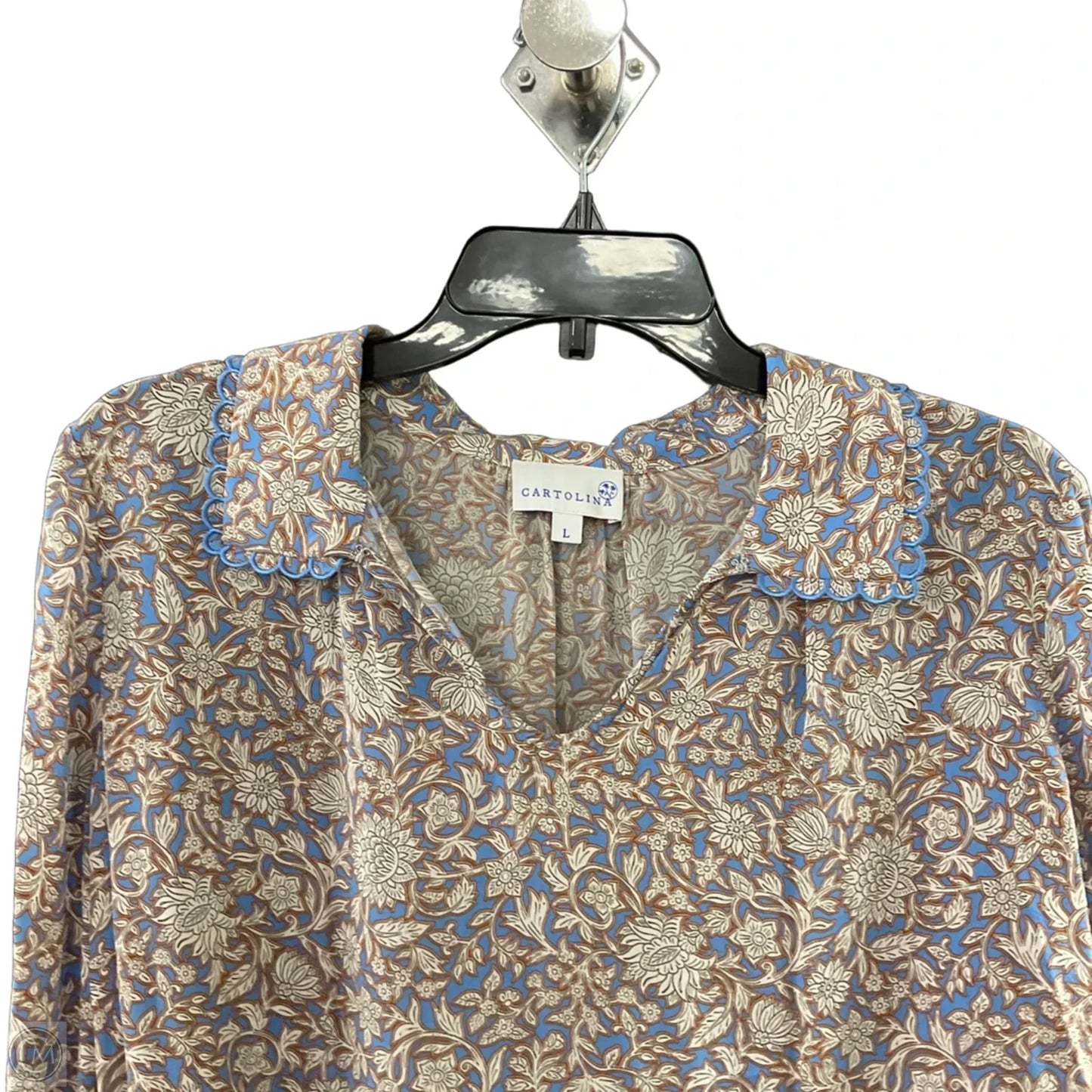 Blouse Long Sleeve By CARTOLINA In Blue, Size: L