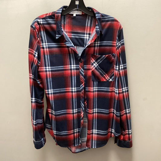 Blouse Long Sleeve By Eden & Olivia In Blue & Red & White, Size: M