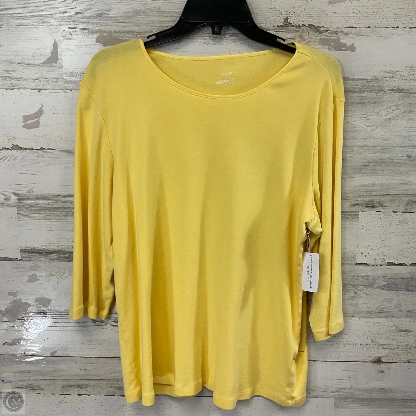 Top 3/4 Sleeve Basic By Cj Banks In Yellow, Size: 1x