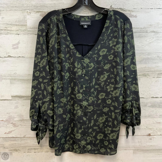 Blouse 3/4 Sleeve By Fortune & Ivy In Black & Green, Size: M