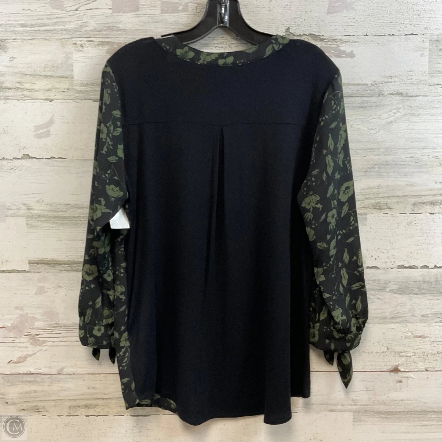 Blouse 3/4 Sleeve By Fortune & Ivy In Black & Green, Size: M