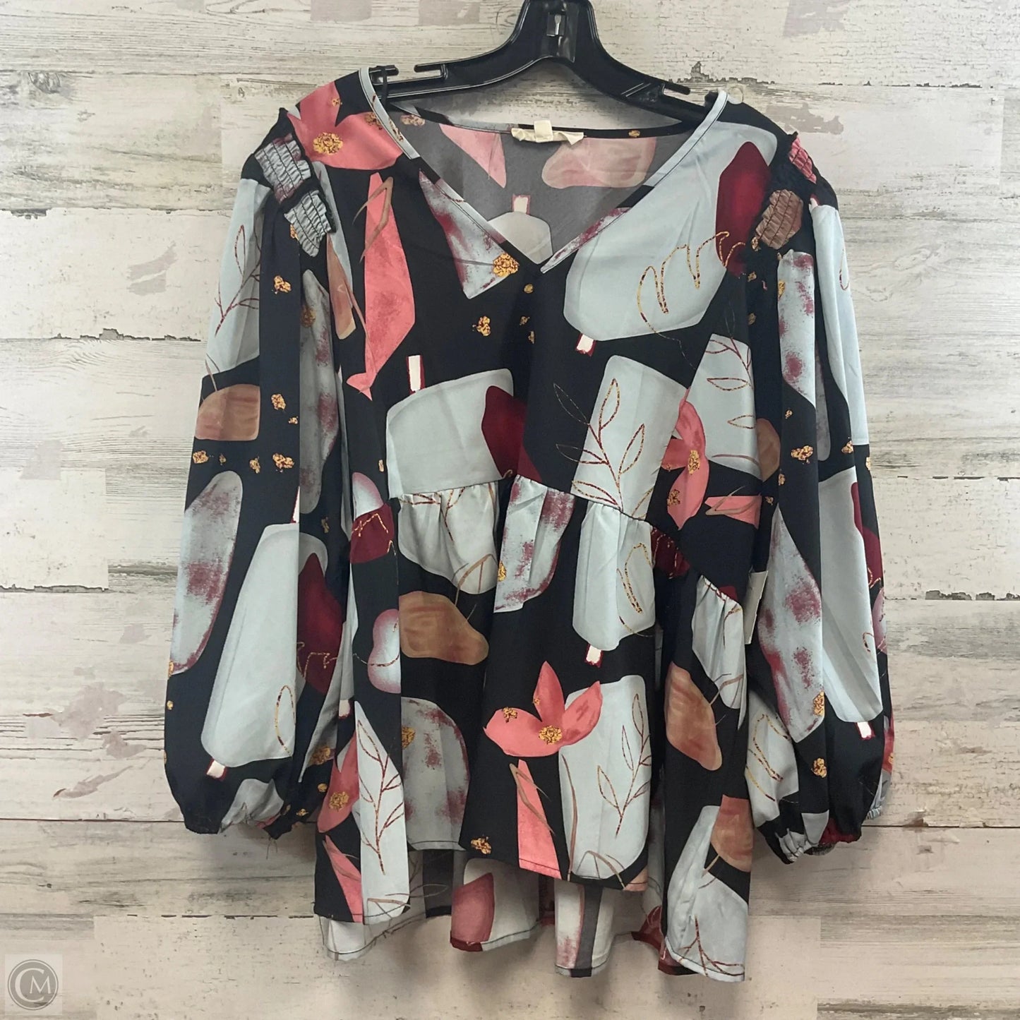 Blouse 3/4 Sleeve By Entro In Black & Blue, Size: L