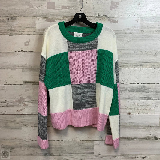 Sweater By Andree By Unit In Green & Pink, Size: L
