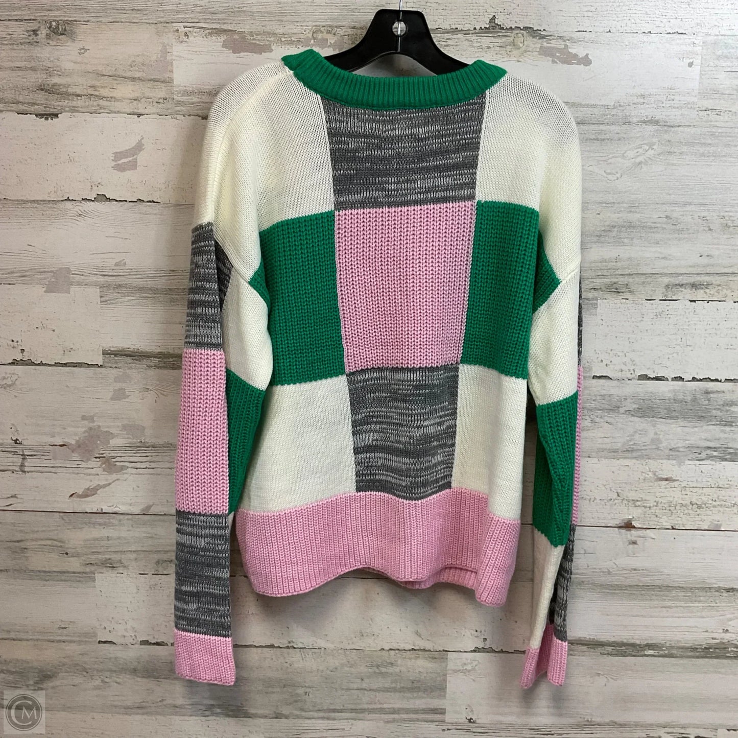 Sweater By Andree By Unit In Green & Pink, Size: L