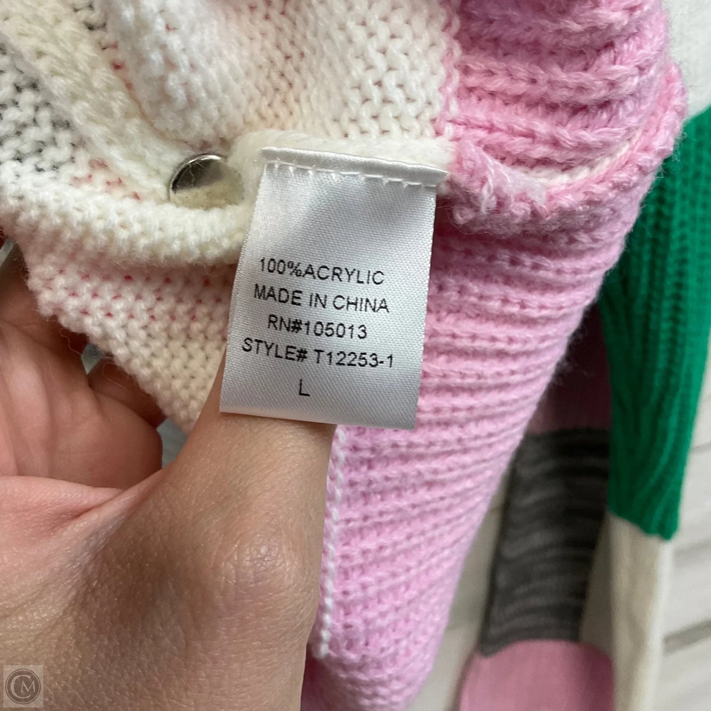 Sweater By Andree By Unit In Green & Pink, Size: L