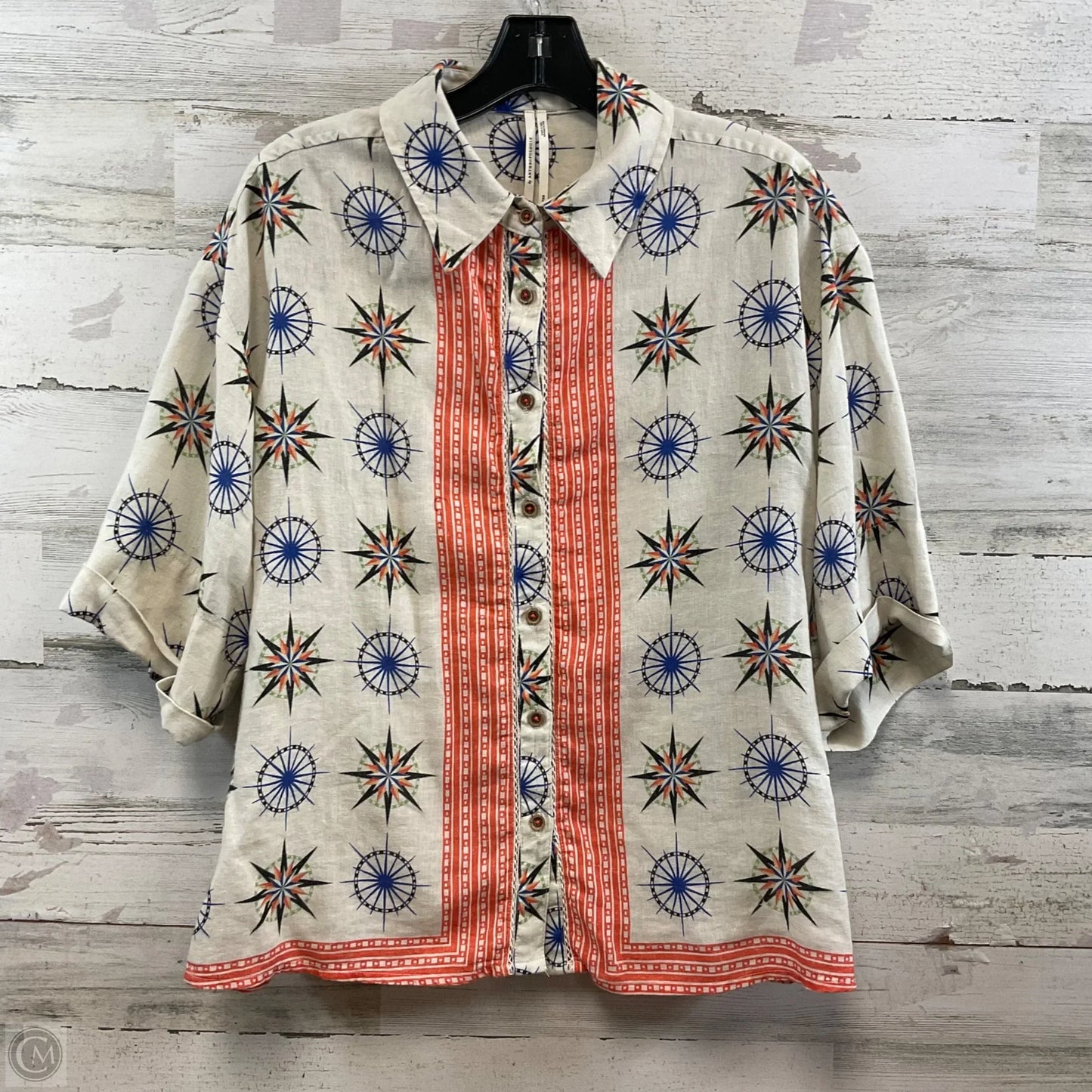 Blouse Short Sleeve By Anthropologie In Tan, Size: Xxs
