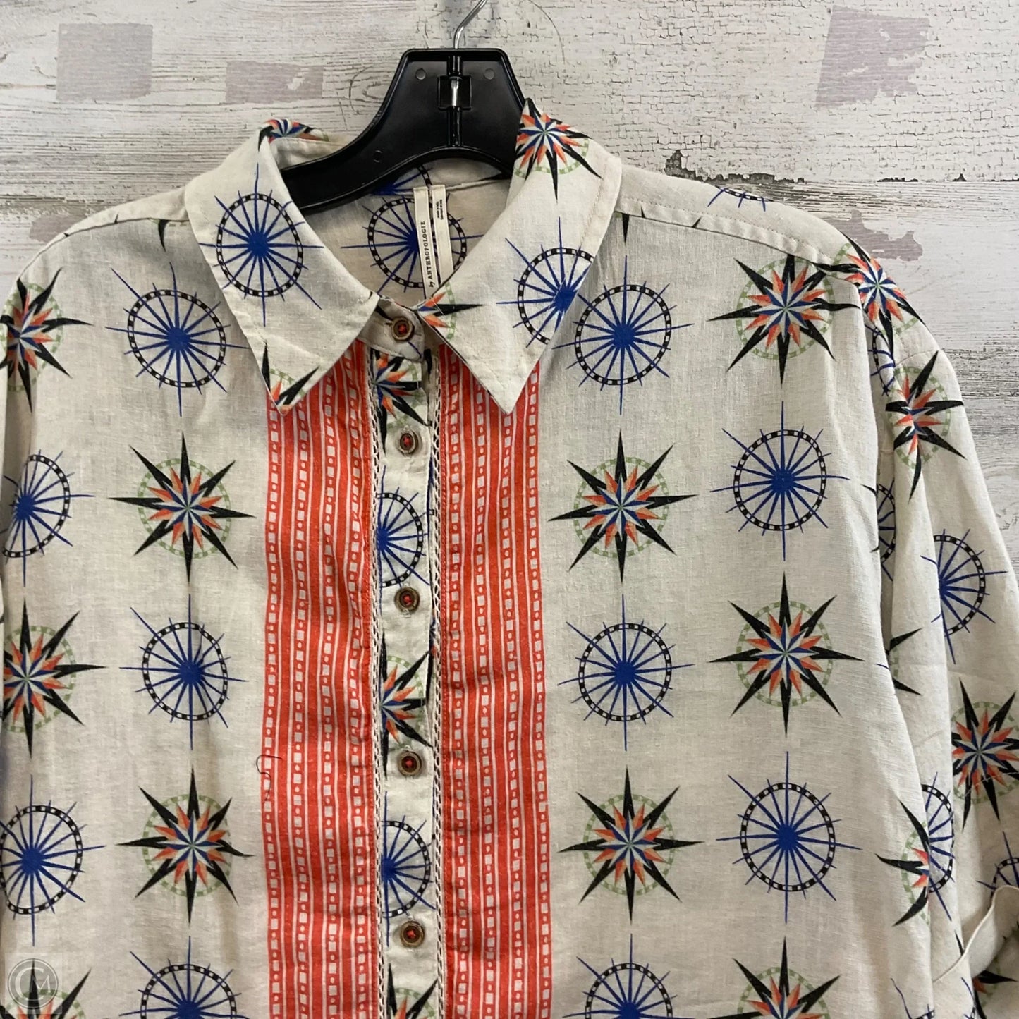 Blouse Short Sleeve By Anthropologie In Tan, Size: Xxs