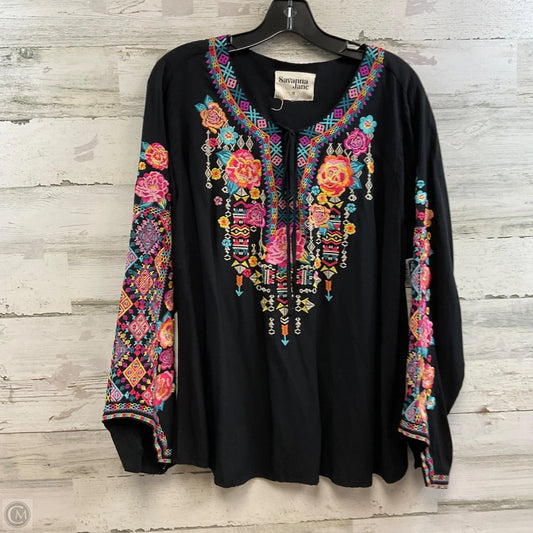 Blouse Long Sleeve By Savanna Jane In Black, Size: 1x