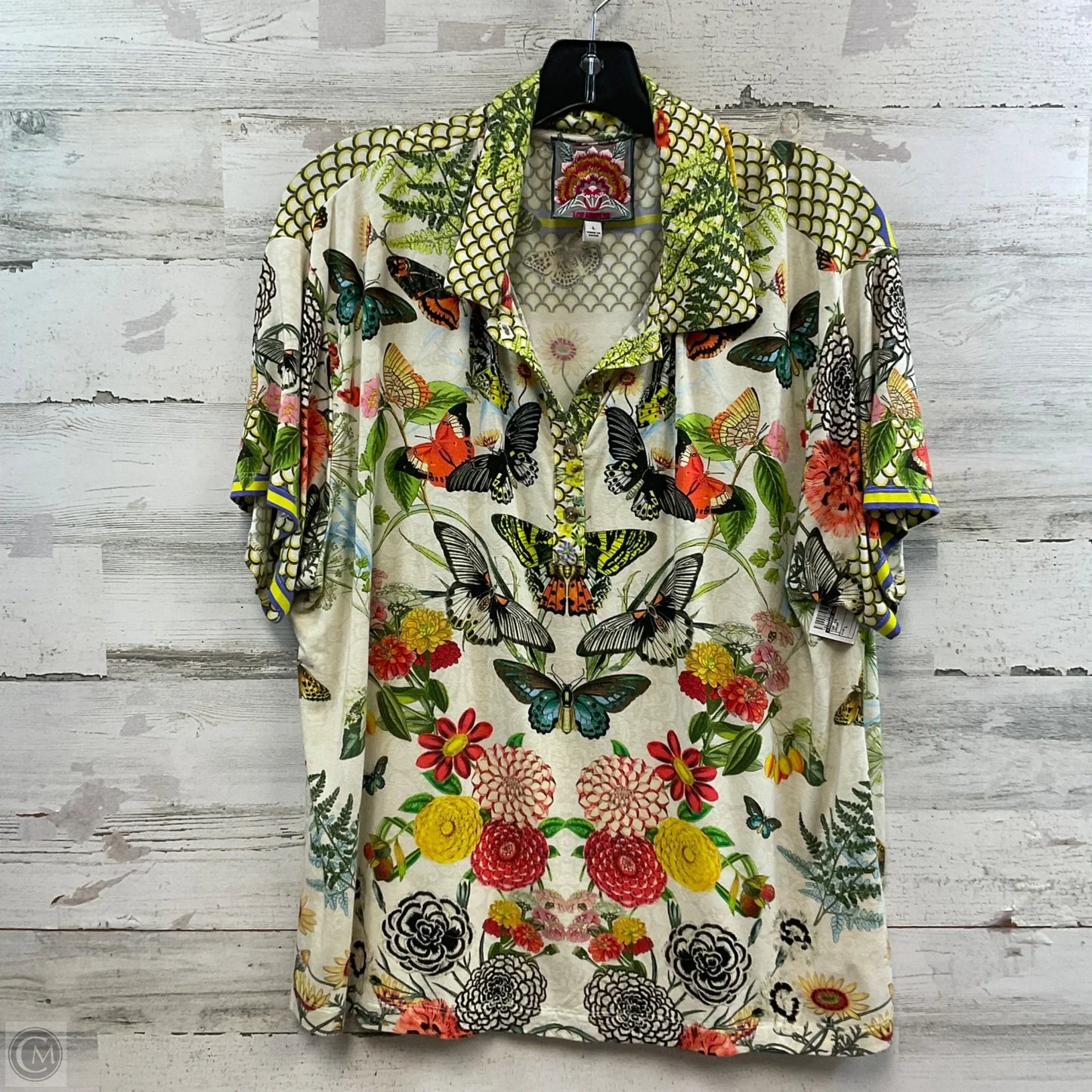 Top Short Sleeve By Johnny Was In Cream, Size: L