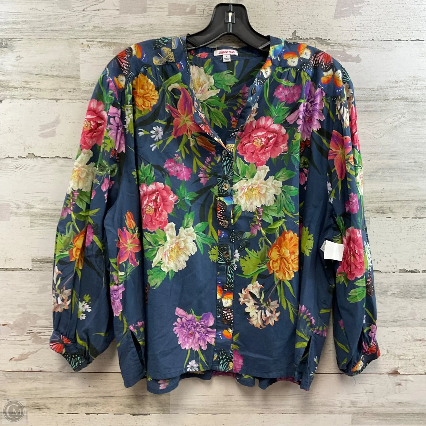 Top 3/4 Sleeve By Johnny Was In Blue, Size: S