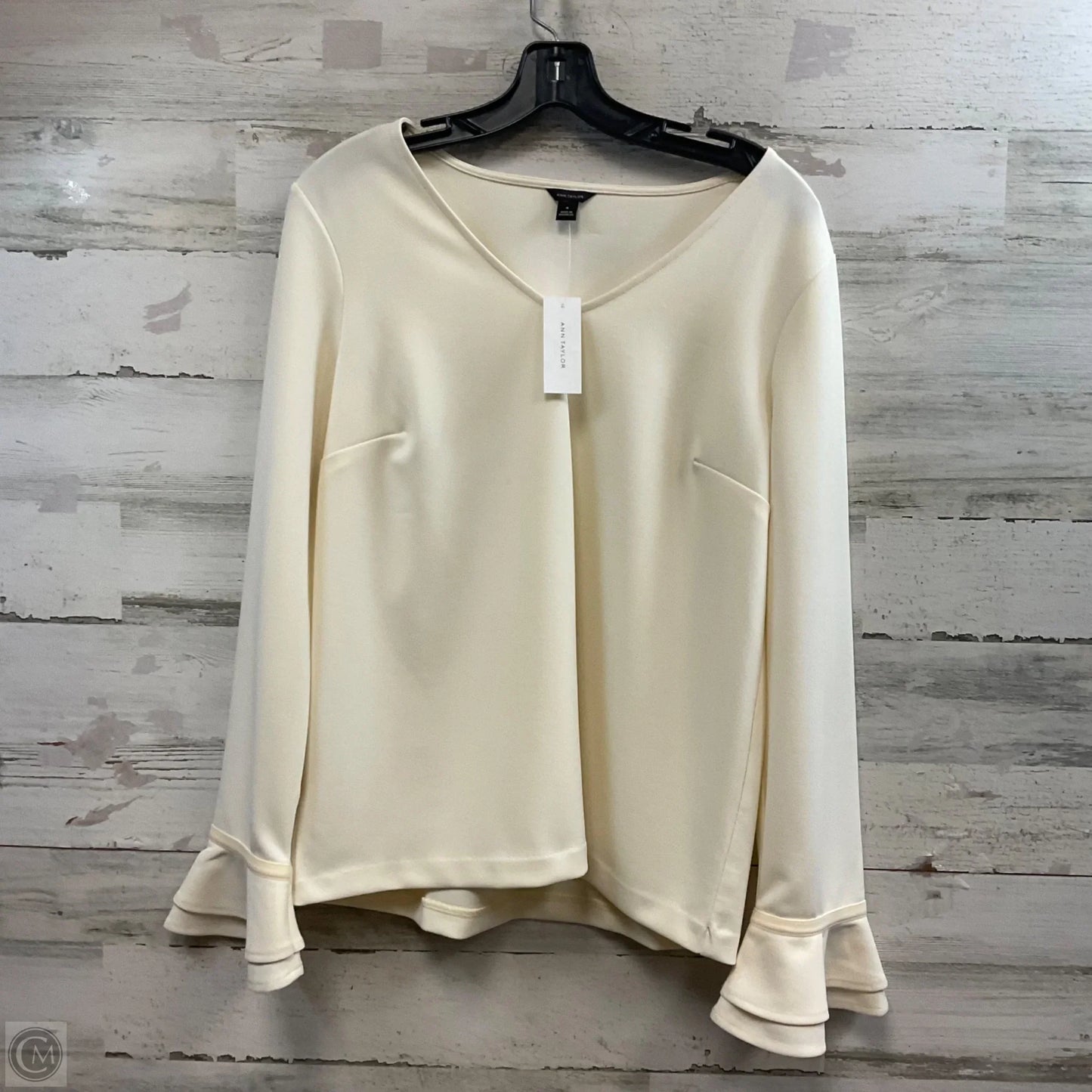 Blouse Long Sleeve By Ann Taylor In Cream, Size: M