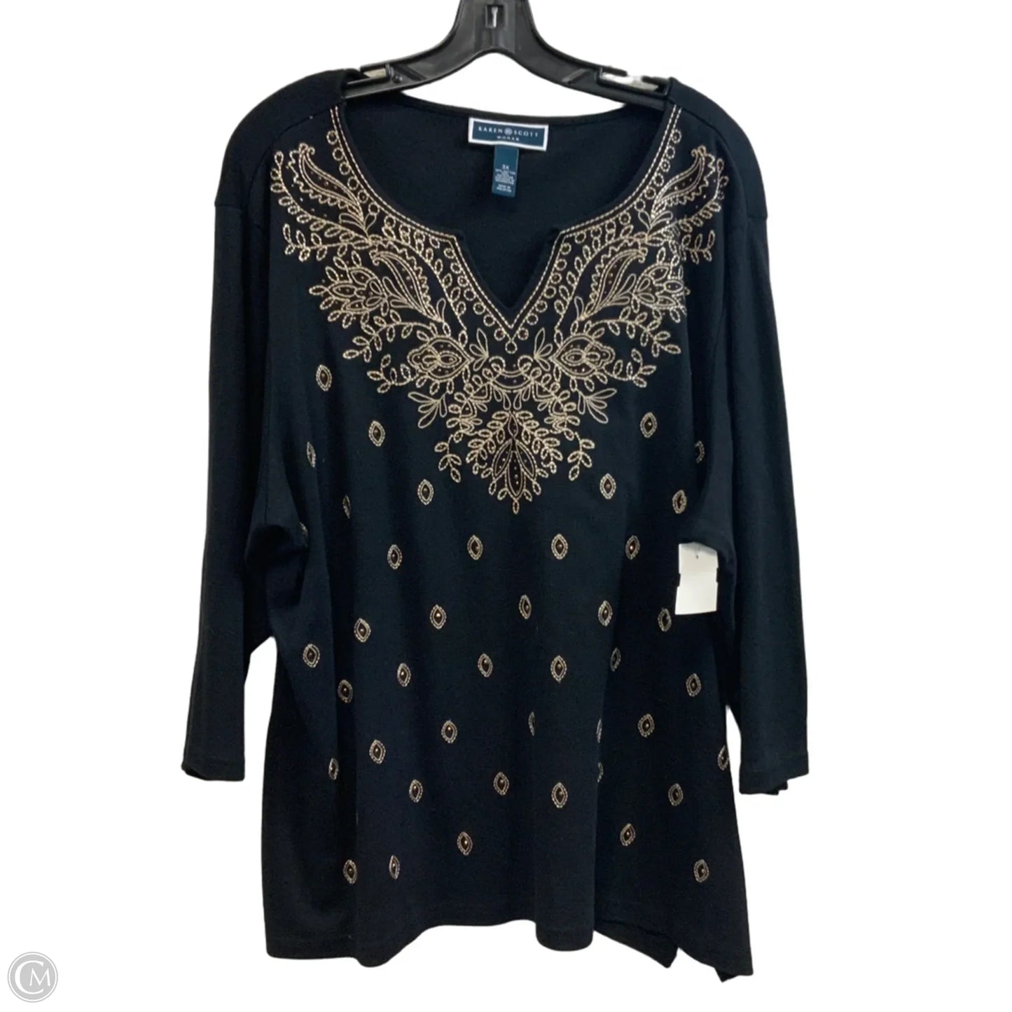 Top 3/4 Sleeve By Karen Scott In Black, Size: 3x