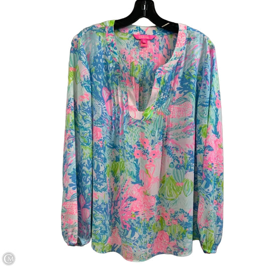 Blouse Long Sleeve By Lilly Pulitzer In Blue & Pink, Size: M