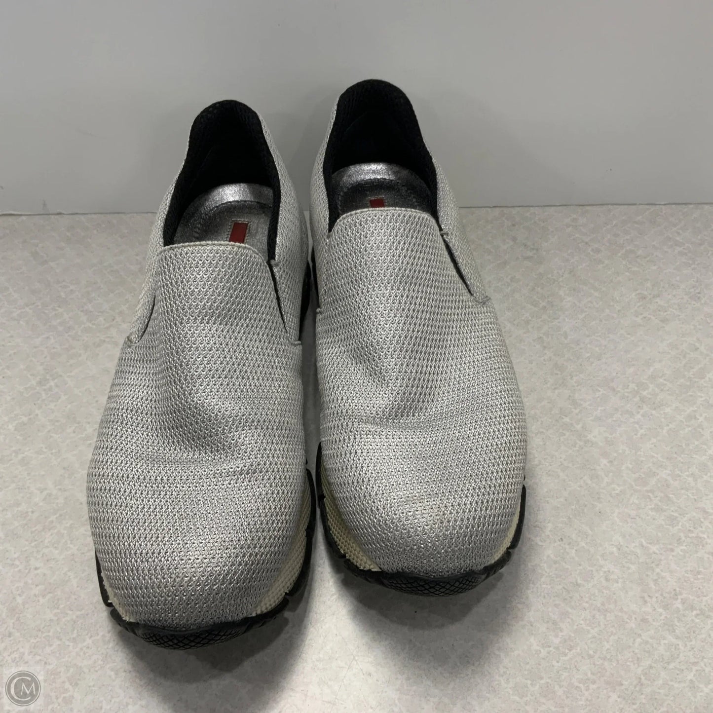 Shoes Luxury Designer By Prada In Grey, Size: 6.5