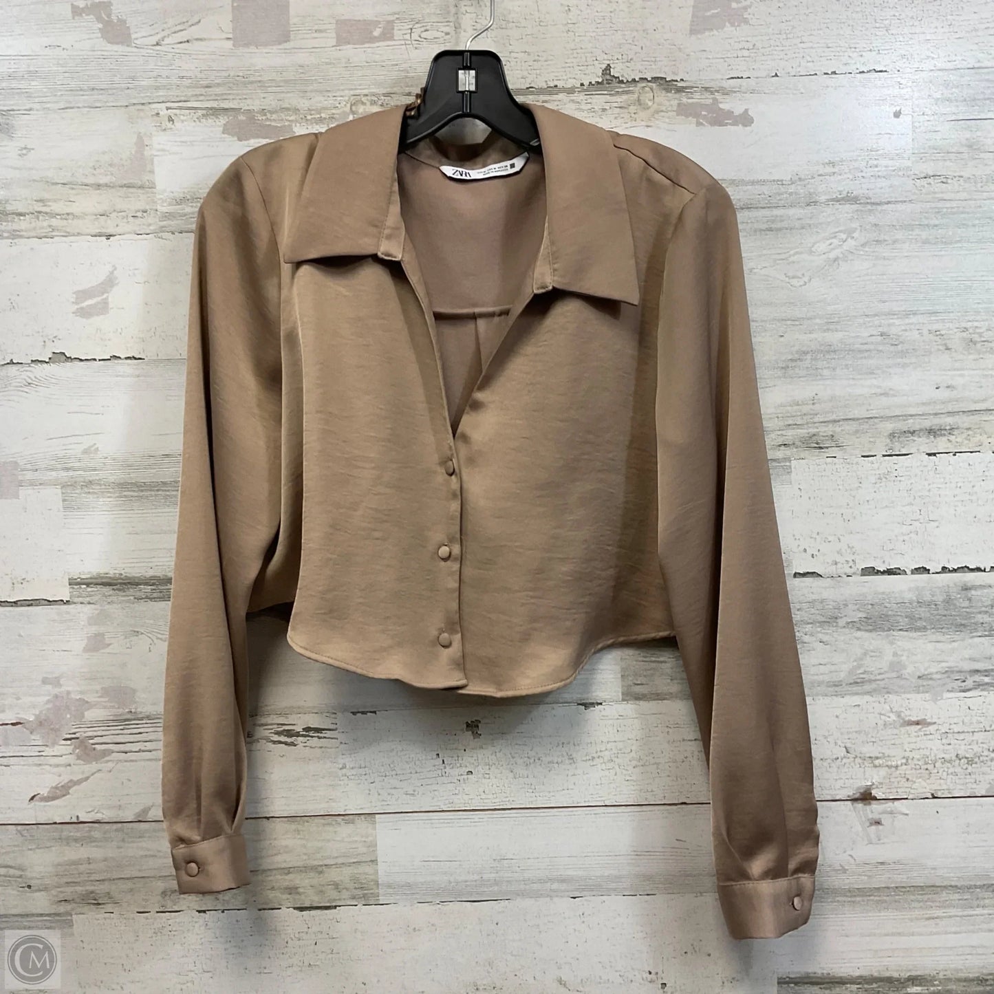 Top Long Sleeve By Zara In Brown, Size: M