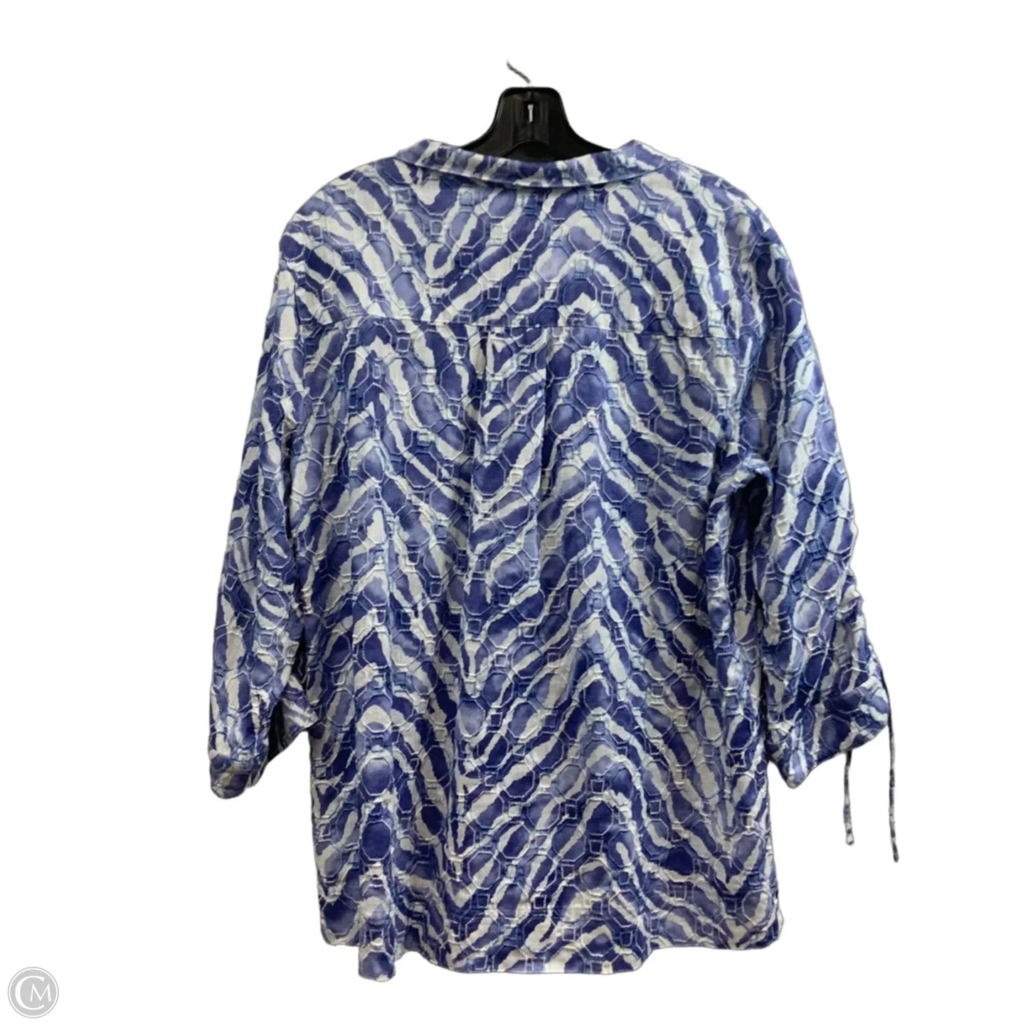 Blouse Long Sleeve By John Mark In Blue & White, Size: M