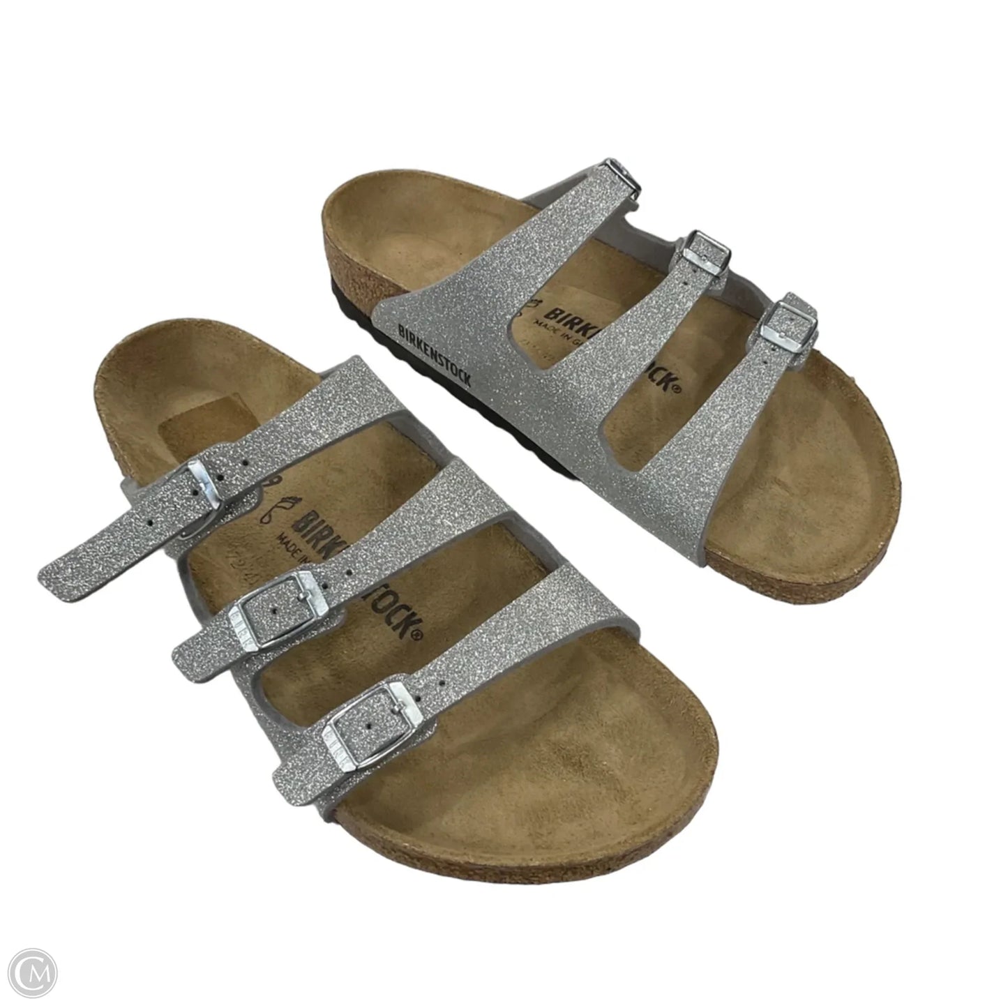 Sandals Flats By Birkenstock In Silver, Size: 8