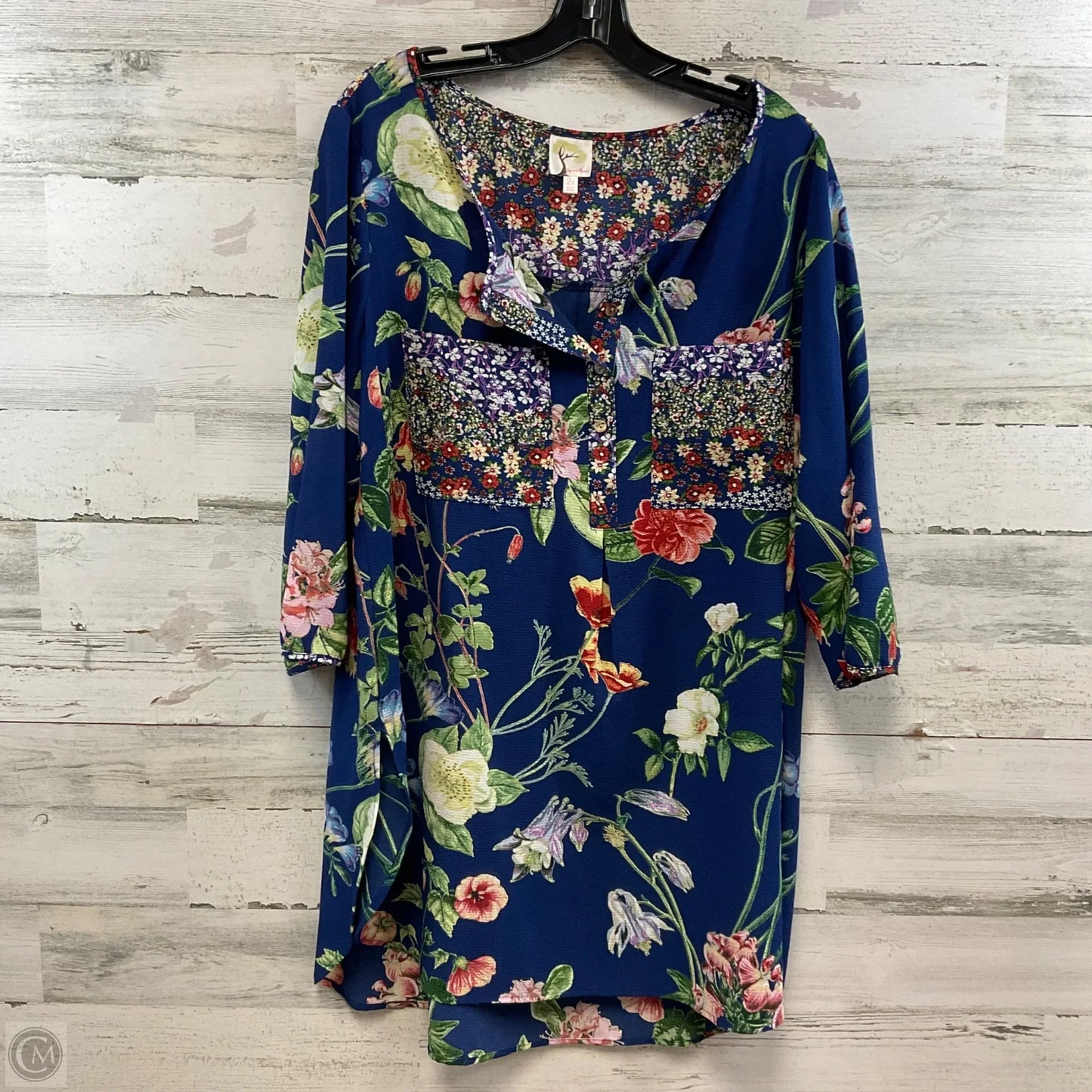 Top Long Sleeve By Figuero & Flower In Blue, Size: 2x