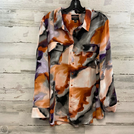 Blouse Long Sleeve By Investments In Brown, Size: 1x