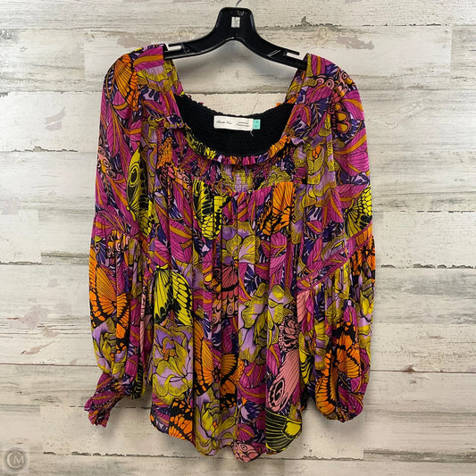 Blouse Long Sleeve By Anthropologie In Purple & Yellow, Size: 1x